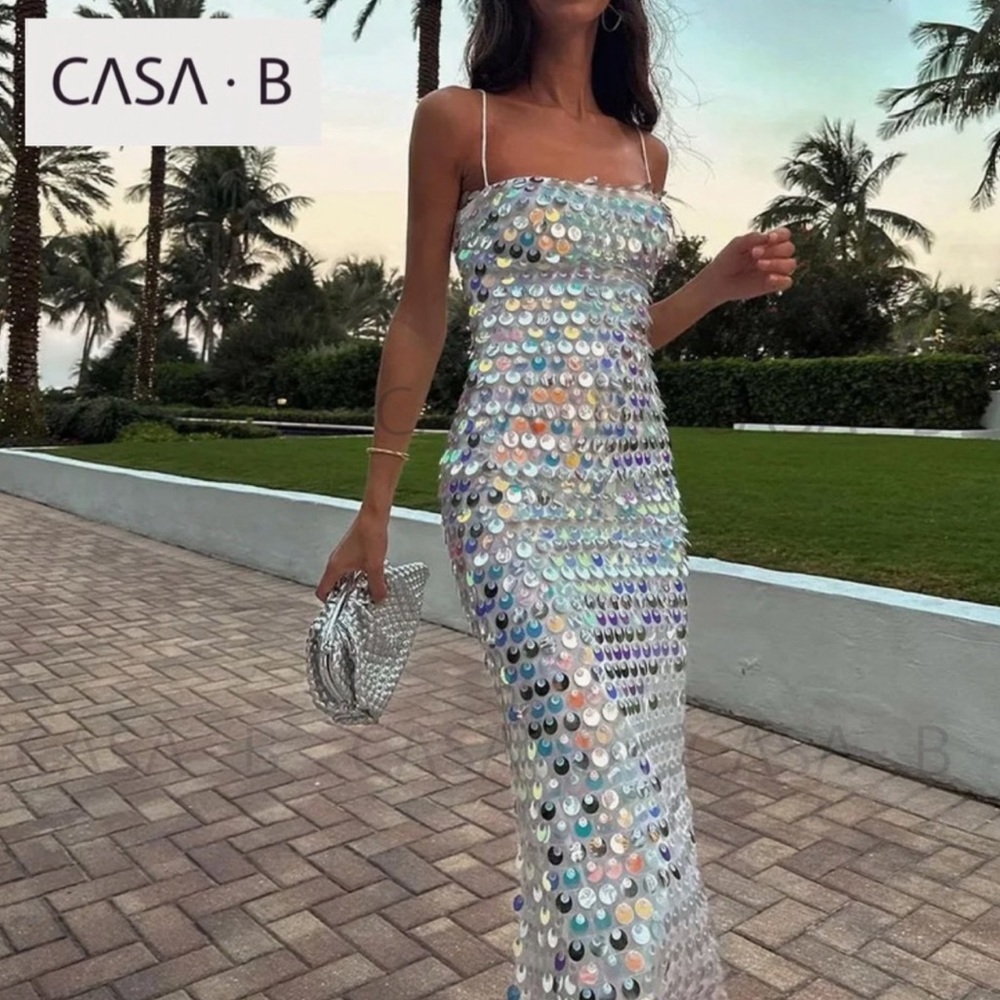 NEW💫to CASA B | Zephyr Sequin Midi Dress in Luminescent White
